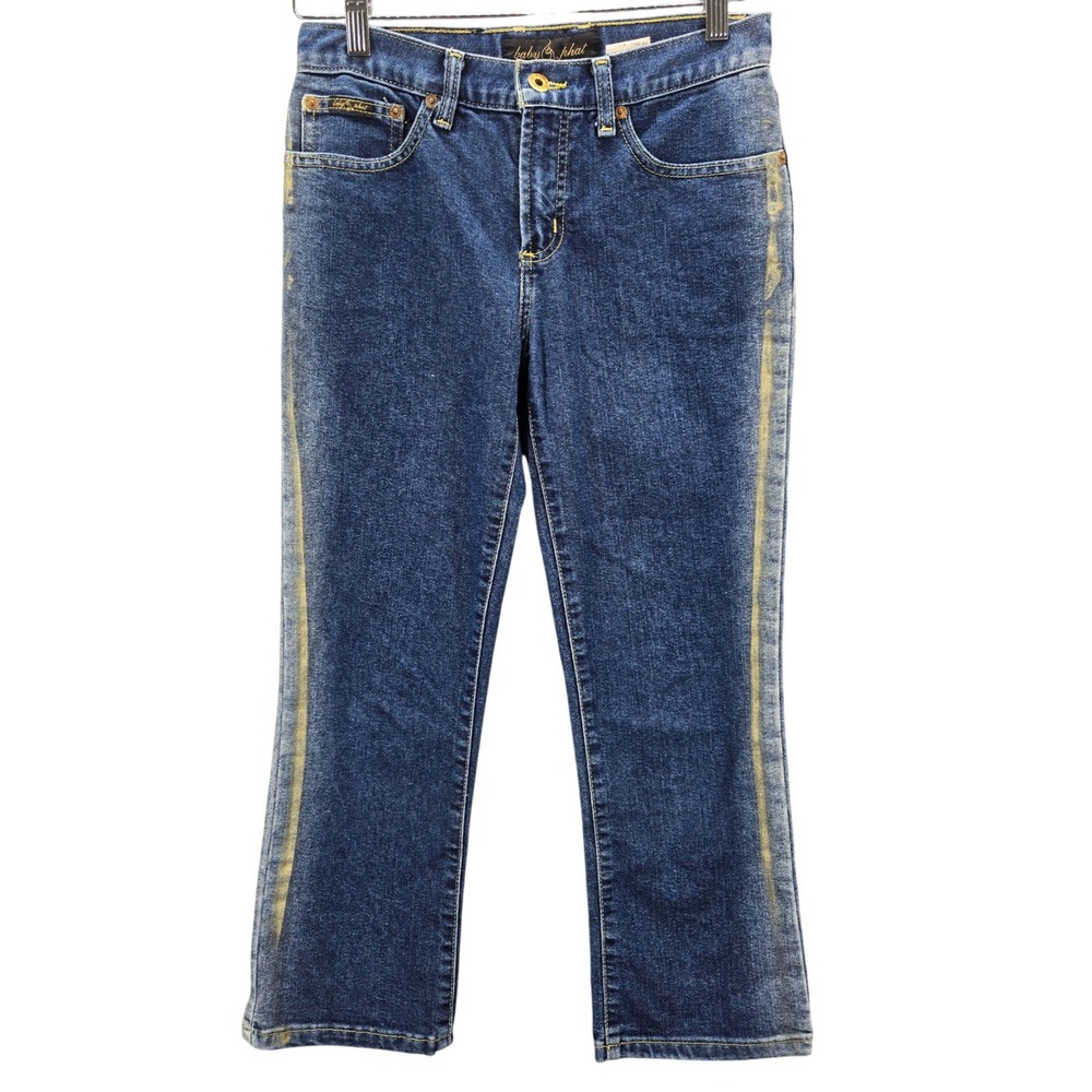 Baby Phat Womens Vintage Y2K Cropped Jeans Blue Gold Side Stripe Size 3 EJ5772GG